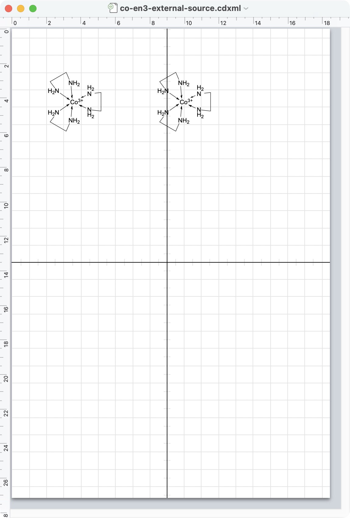 ChemDraw 26 shows arrows for both complete complexes; this is chemical acceptance and not projection-paint fidelity.