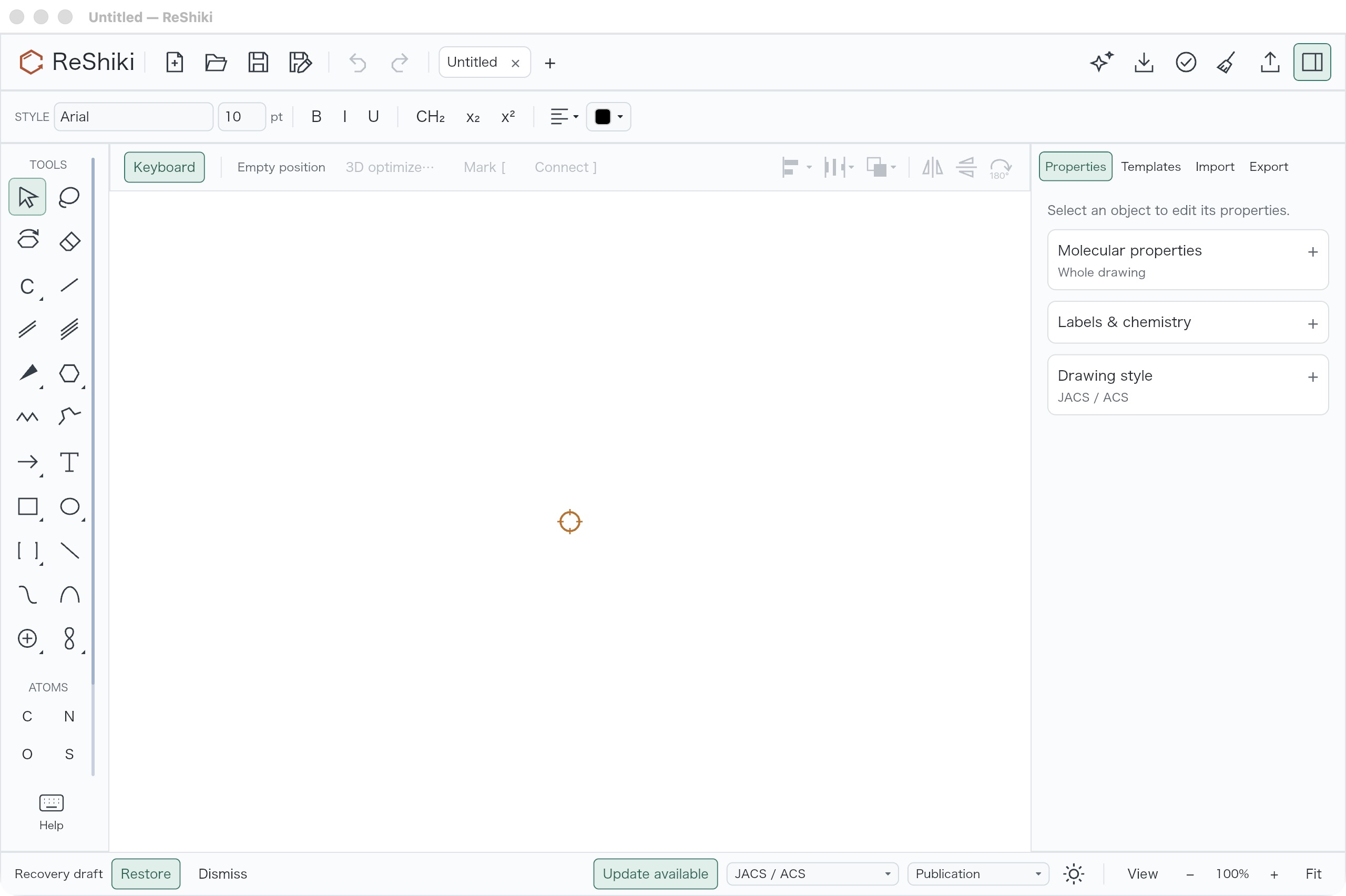 Original Straight and Snaking chain icons on the blank-document toolbar