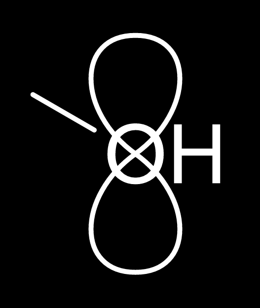 Outline p orbital strokes cross white methanol O before