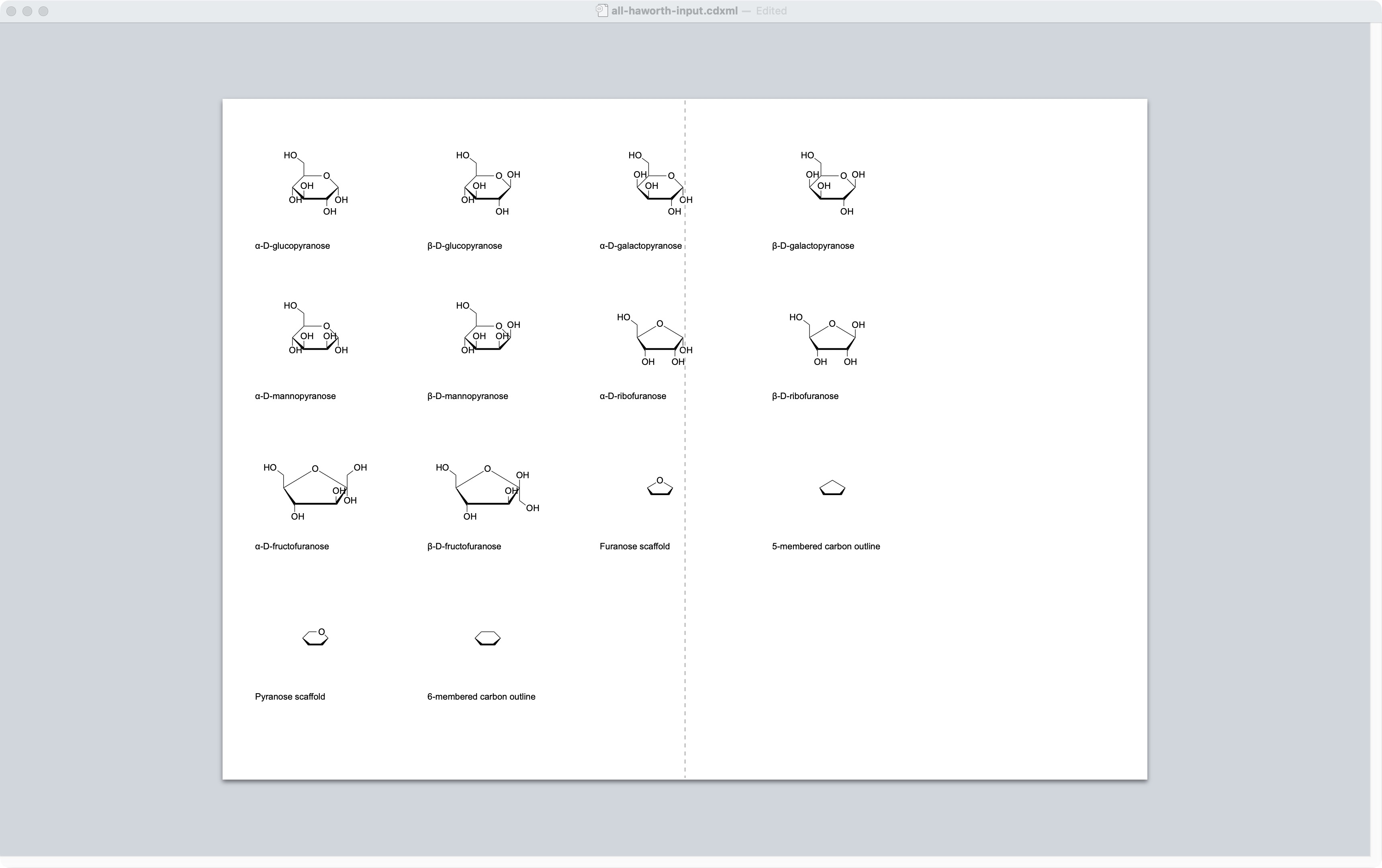 All fourteen reference structures open together in ChemDraw