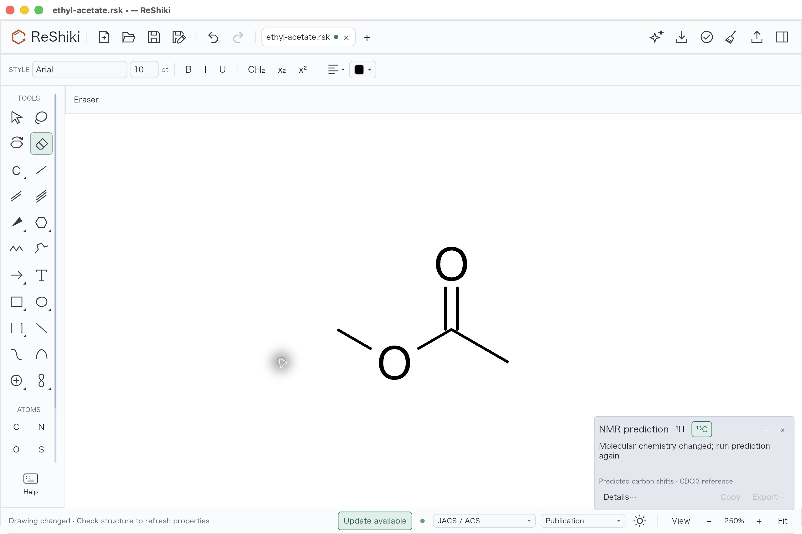 Chemical edit clears stale predictions and disables export