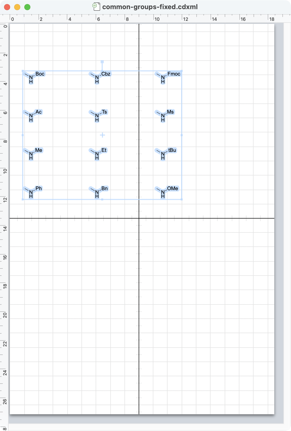 Common groups opened and checked in ChemDraw