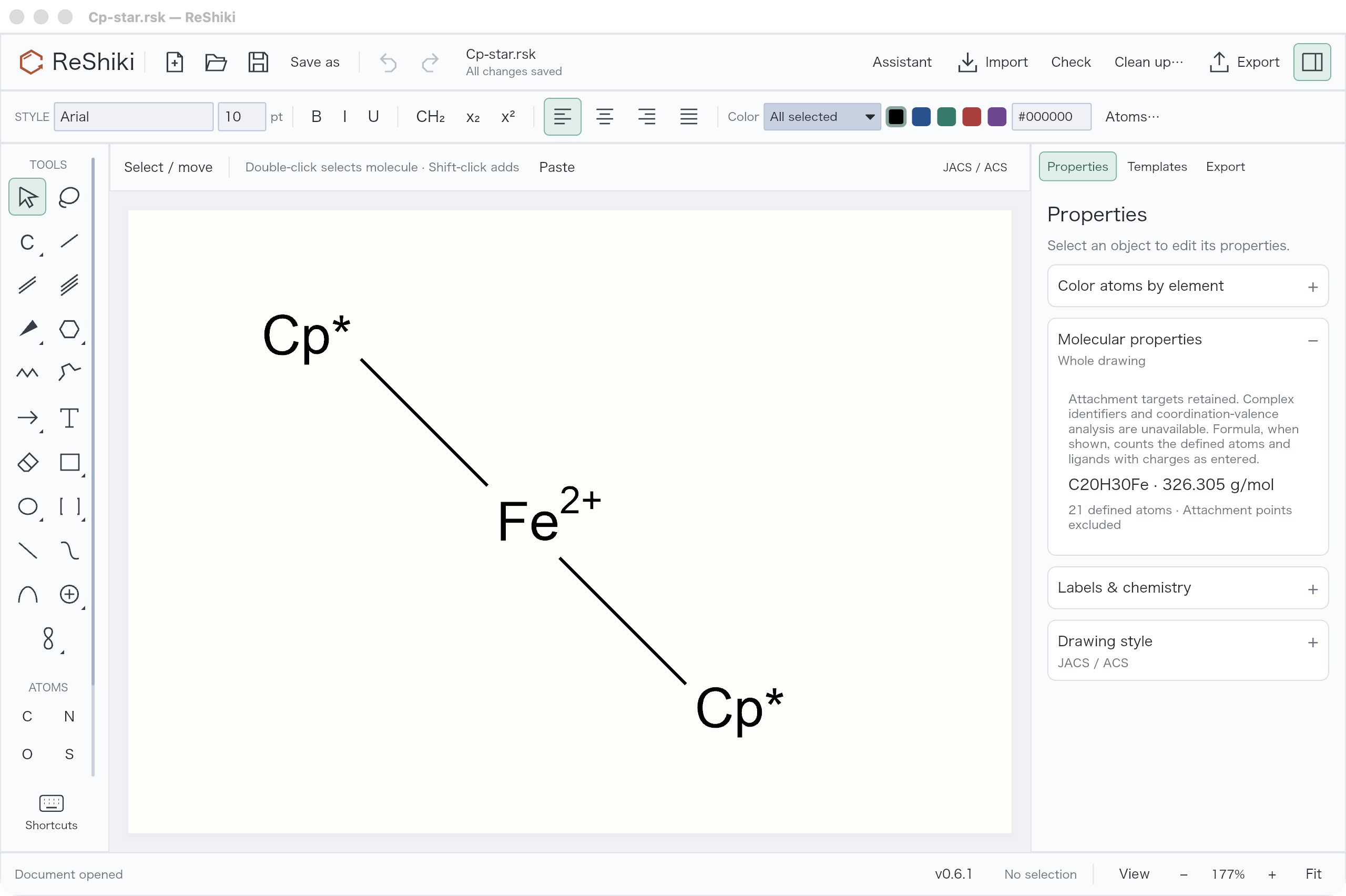 Cp*2Fe with its counted composition