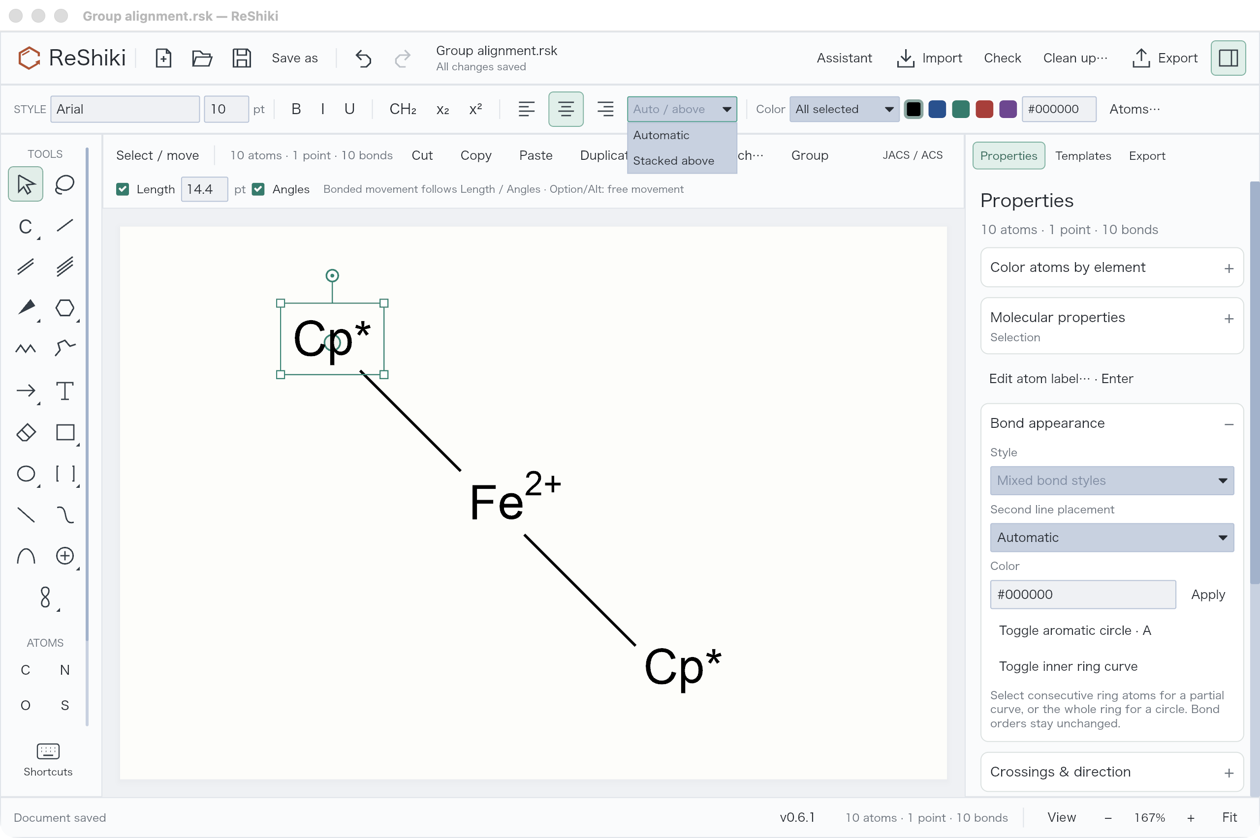 Group alignment in the shared top toolbar