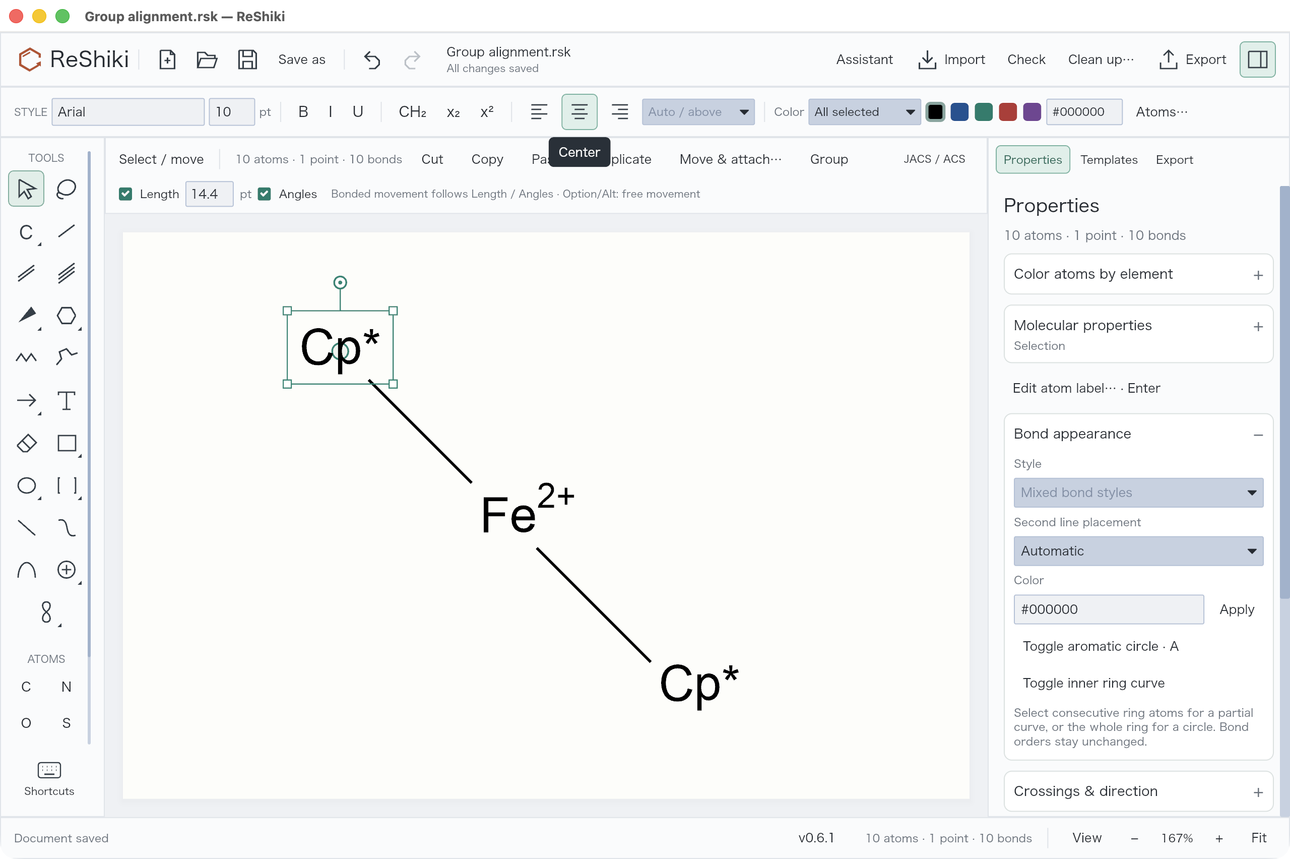 Group alignment uses the existing top toolbar
