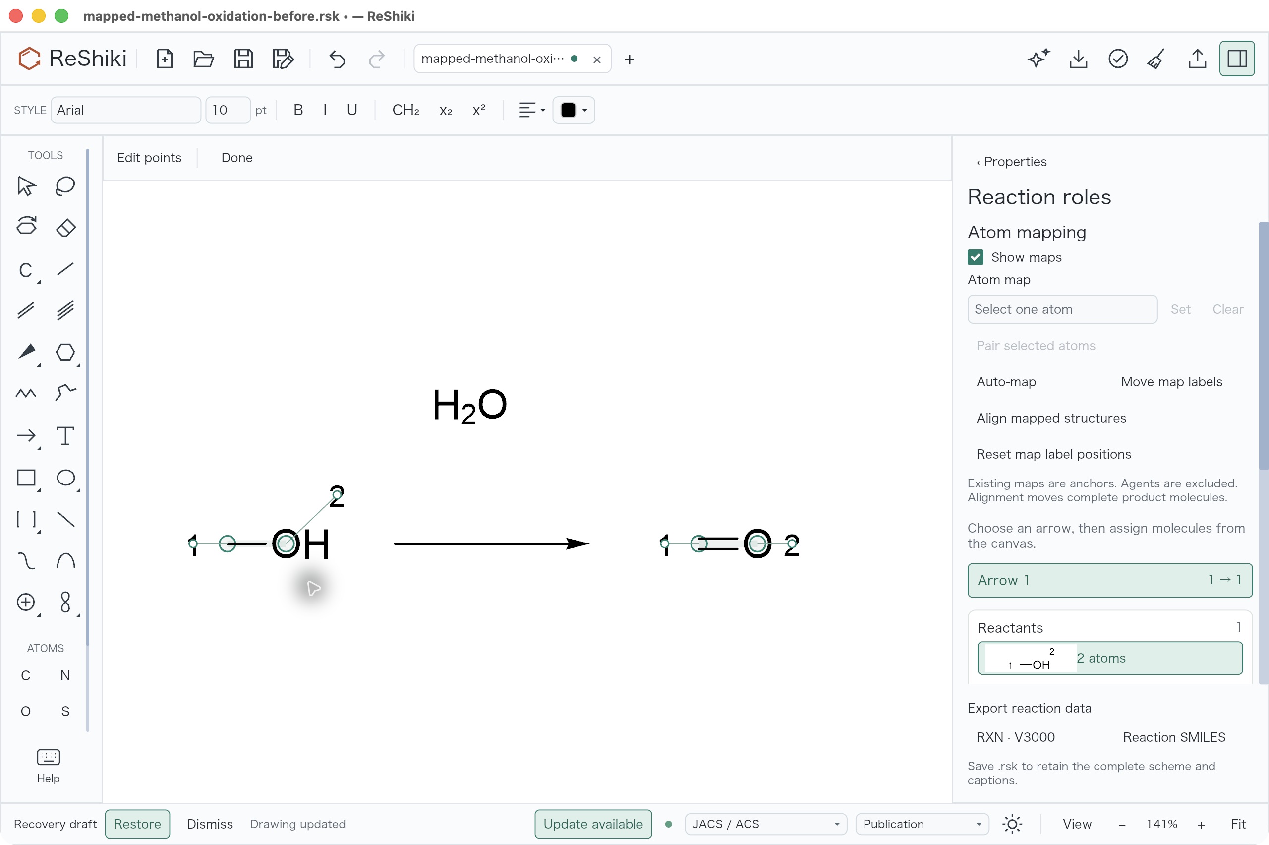 The reactant oxygen map 2 handle moves independently of the atom