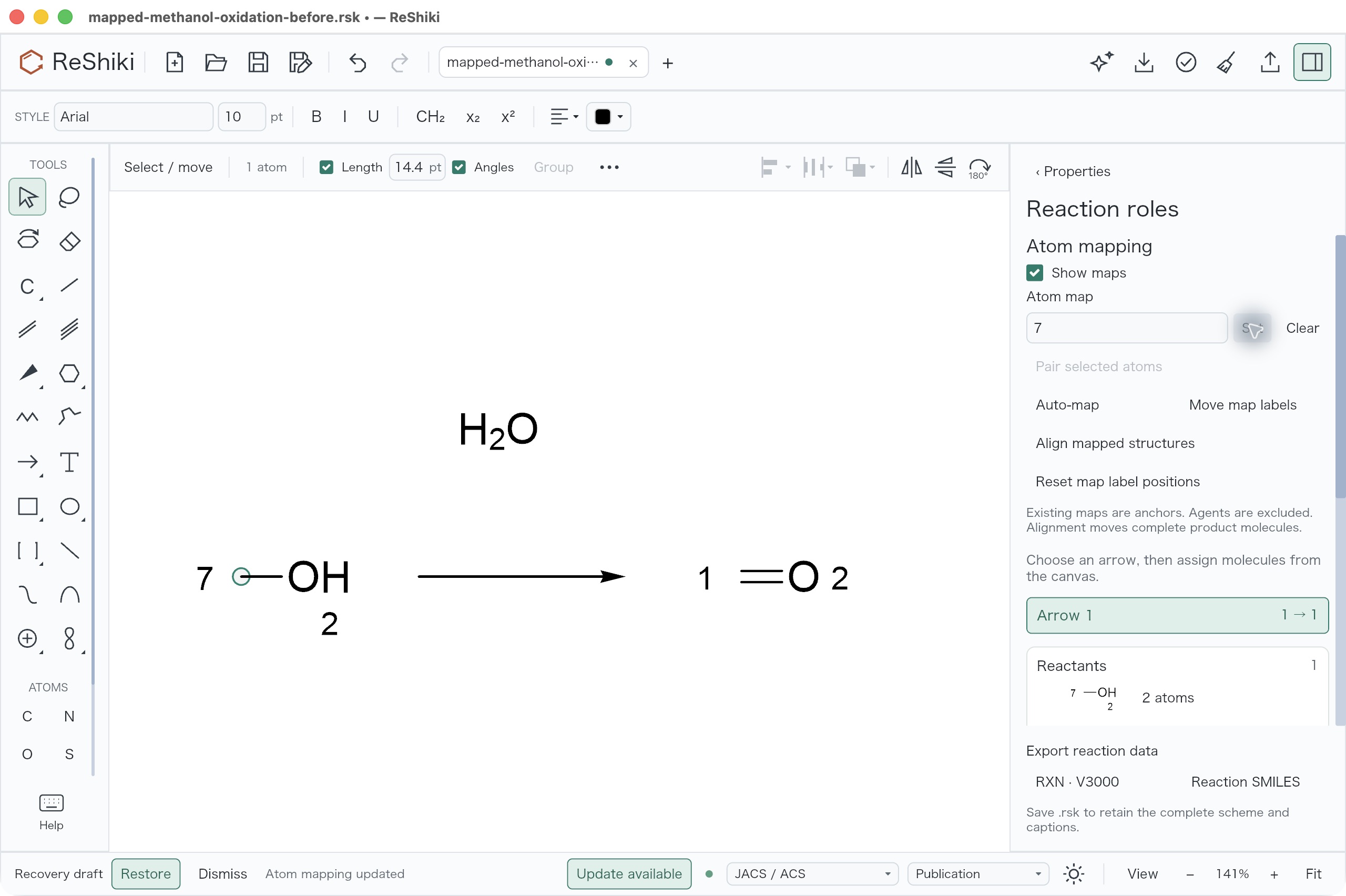 Native Set assigns map 7 to the selected reactant carbon