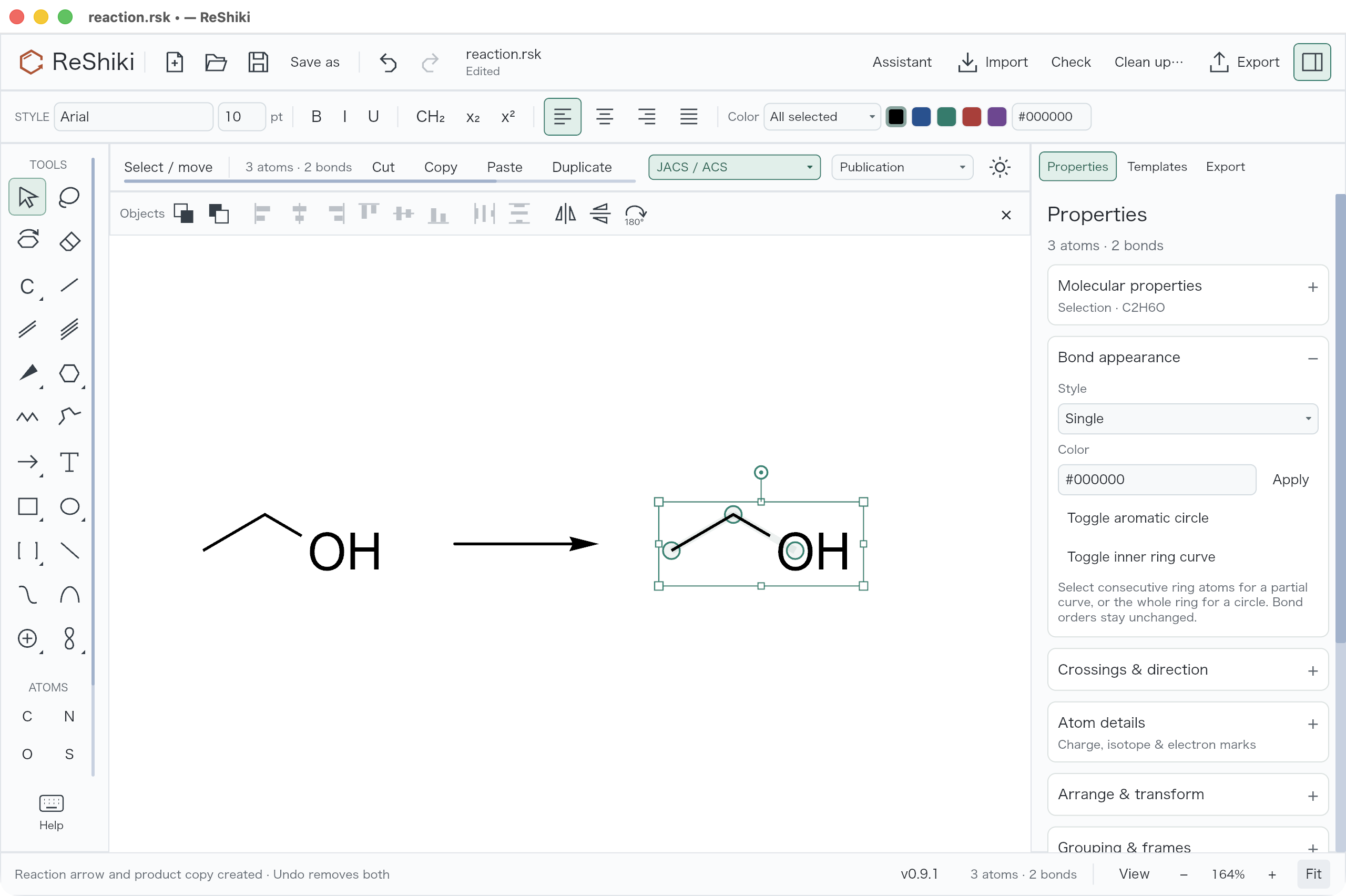 Native desktop: Cmd+Shift+Right creates an arrow and selected product copy