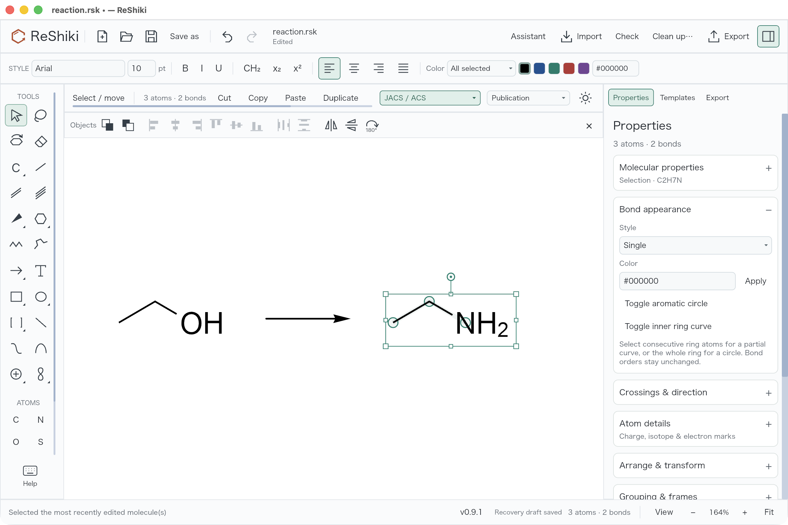 Native desktop: Space selects the most recently edited product after changing its terminal atom to N