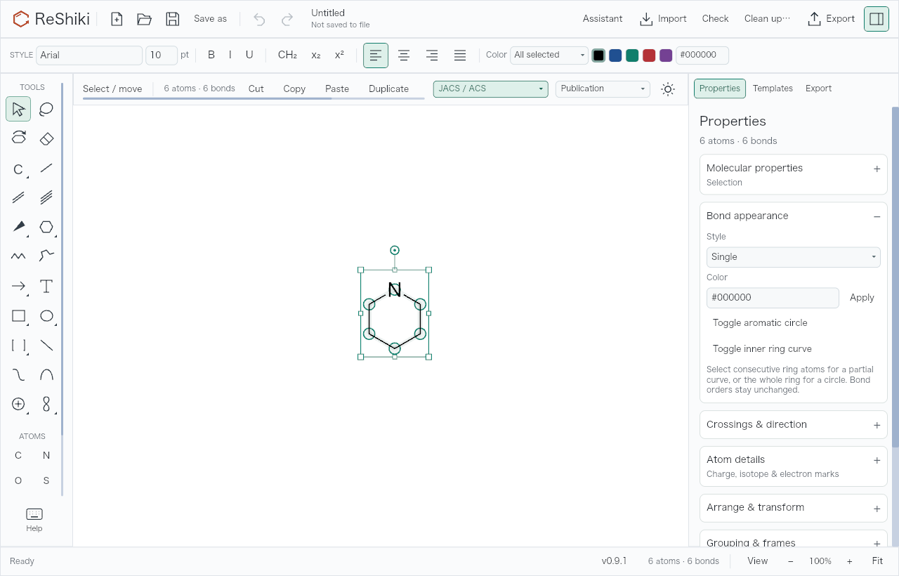 Double-click selects the whole molecule while the drawing stays fixed