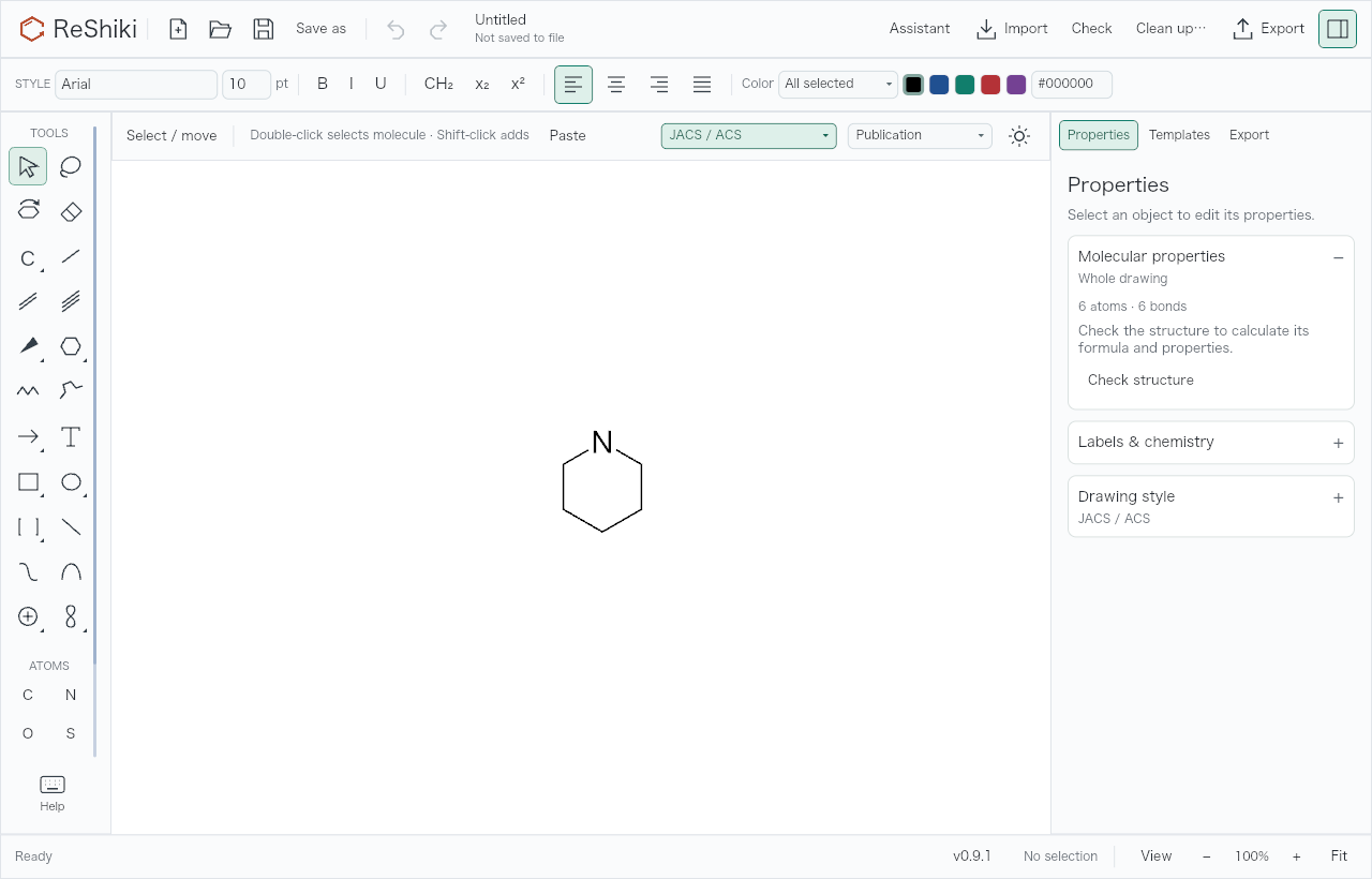 A second click misses the nitrogen after the canvas shifts
