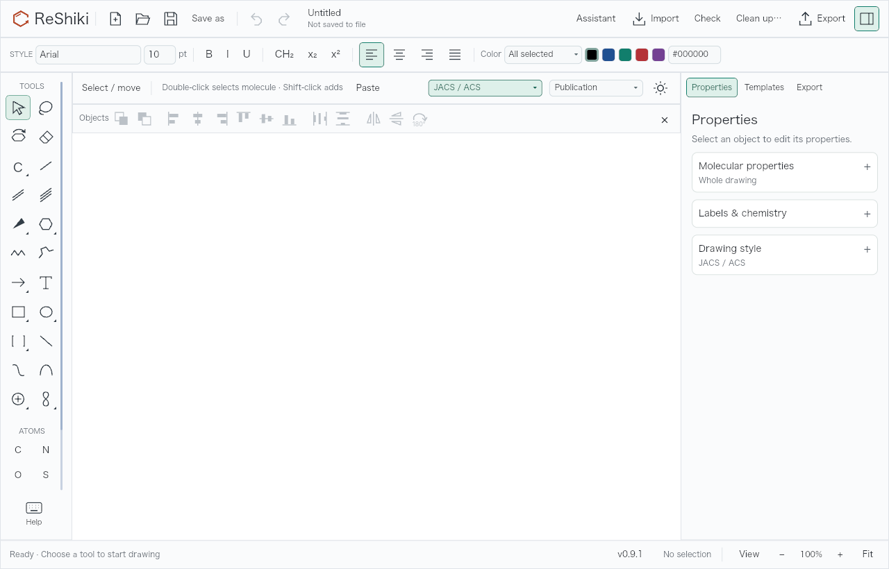 Before: an empty canvas below the object toolbar row; the context row holds Paste and the document settings.