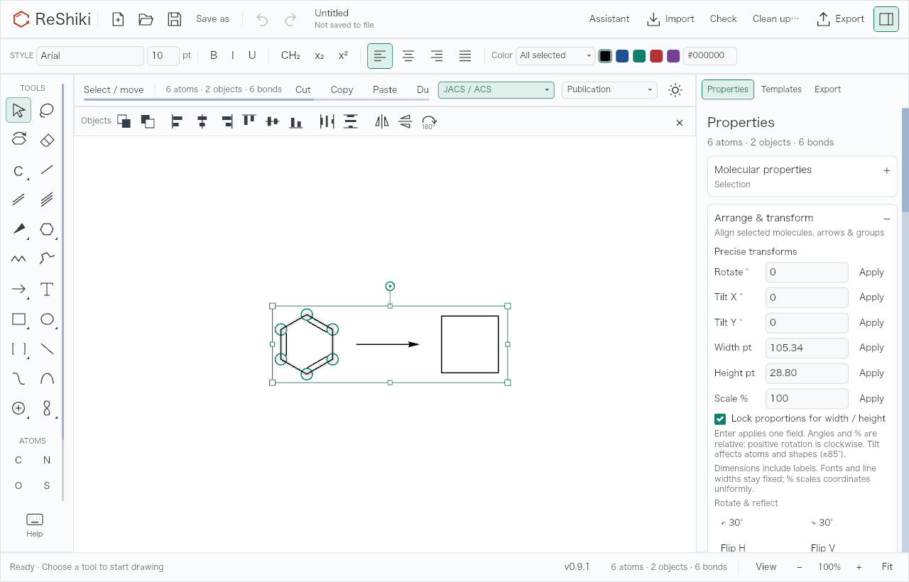 Before: a mixed selection with the separate object toolbar row above the canvas.